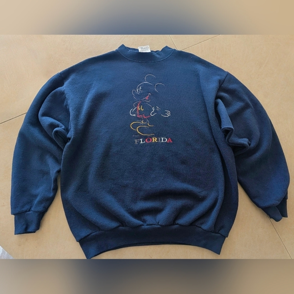 Vintage Disney Mickey Mouse Florida Crewneck Sweatshirt Navy Blue Sz L